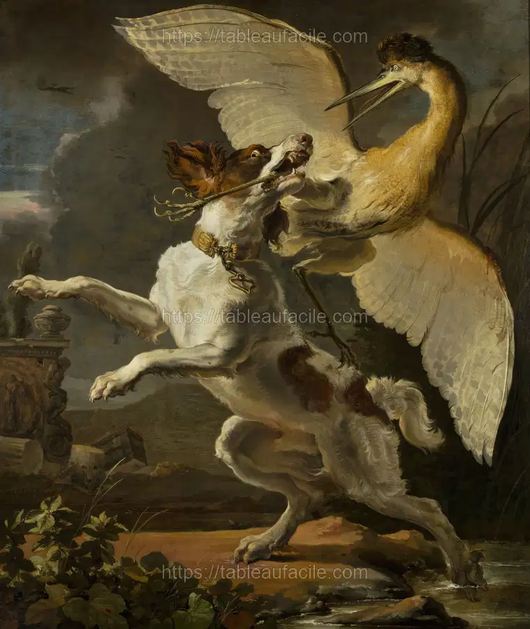 Dog fighting a heron (1667) apercu