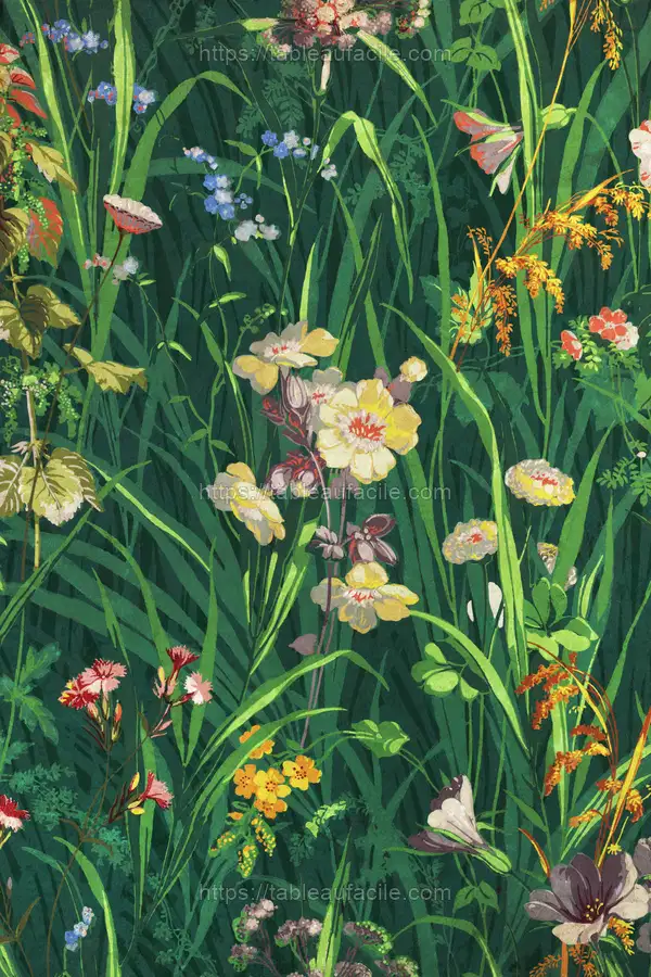 Grass with lavender, yellow and pink wildflowers (ca. 1875–1900) apercu