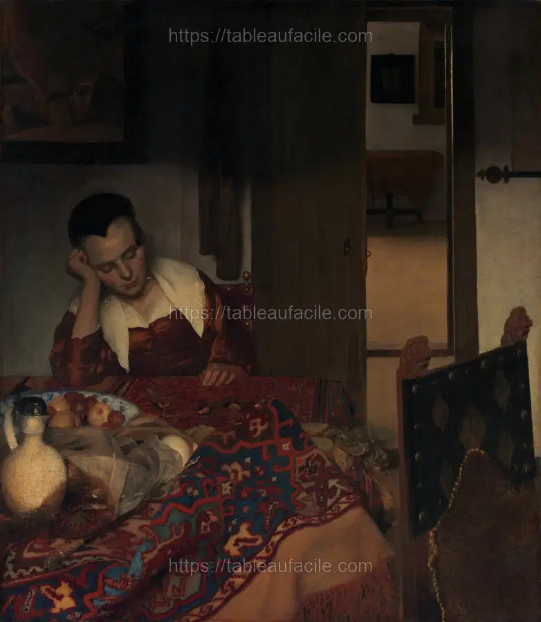 A Maid Asleep (ca.1656–1657) by Johannes Vermeer apercu