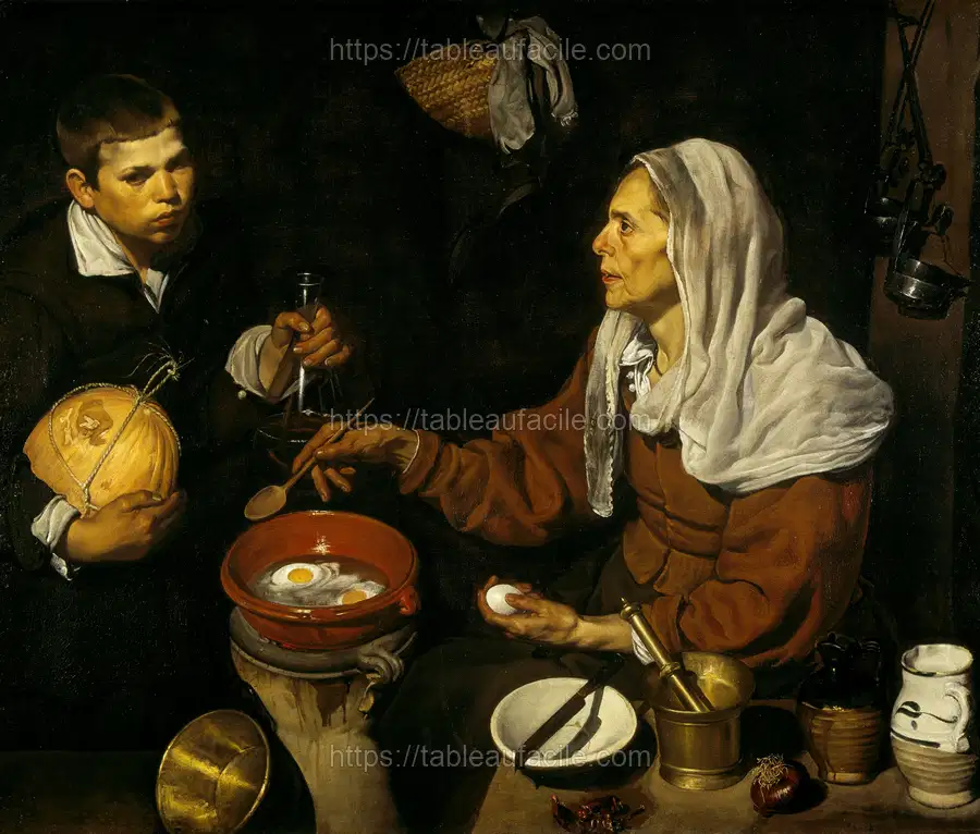 VELÁZQUEZ - Vieja friendo huevos (National Galleries of Scotland, 1618. Óleo sobre lienzo, 100.5 x 119.5 cm) apercu