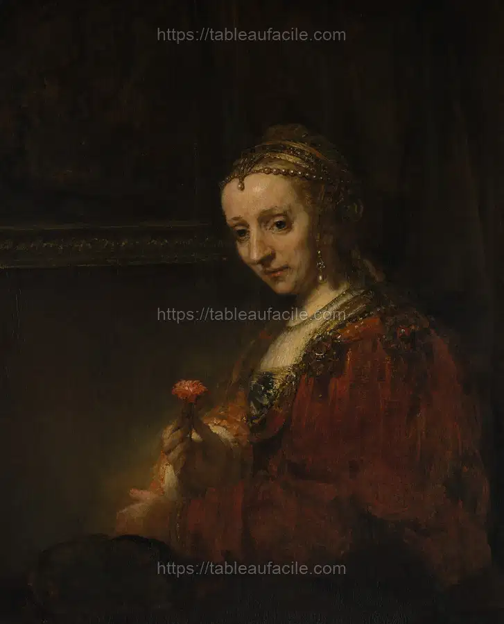 Woman with a Pink by Rembrandt van Rijn apercu