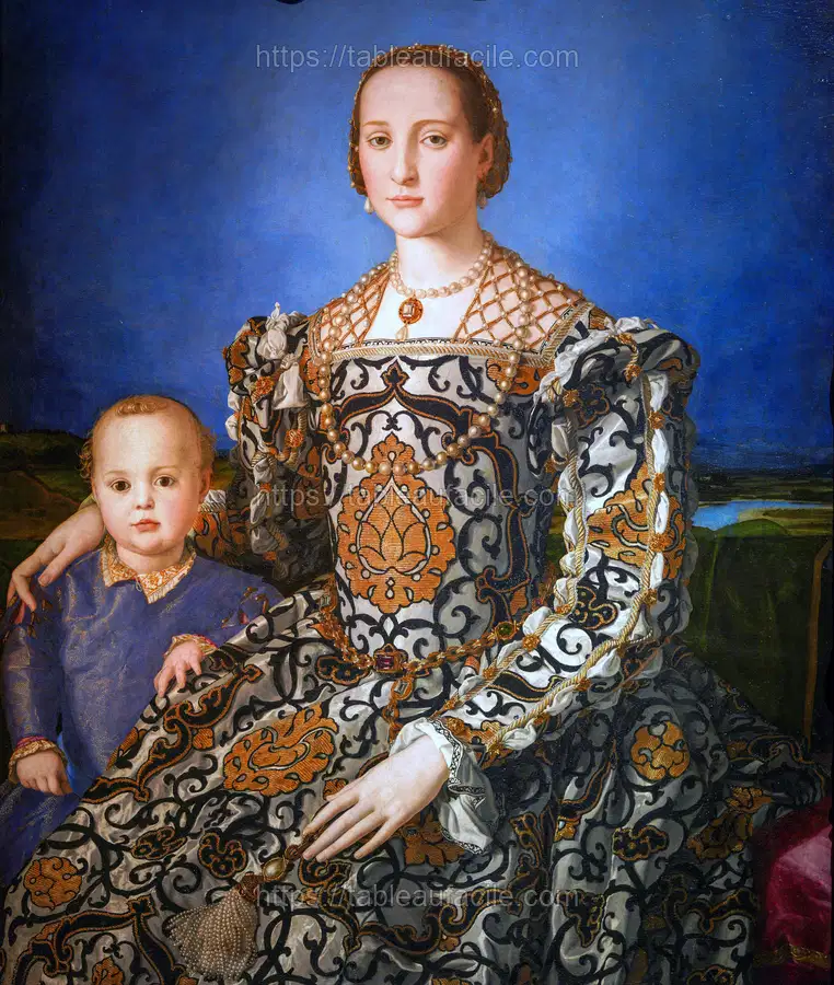 Eleanor of Toledo with her son Giovanni de_ Medici by Agnolo Bronzino apercu