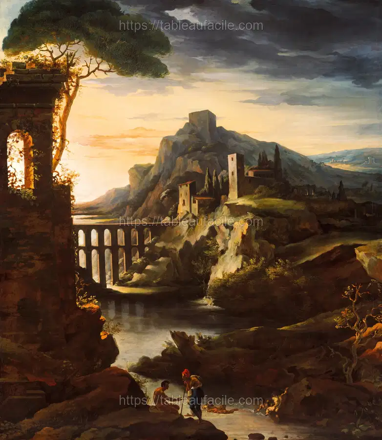 Evening Landscape with an Aqueduct by Théodore Gericault apercu