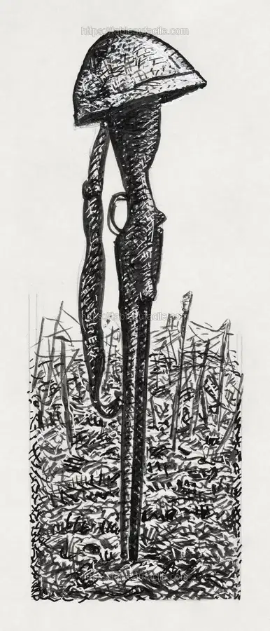 Rifle with a helmet on it in a field (ca. 1891–1941) Leo Gestel apercu