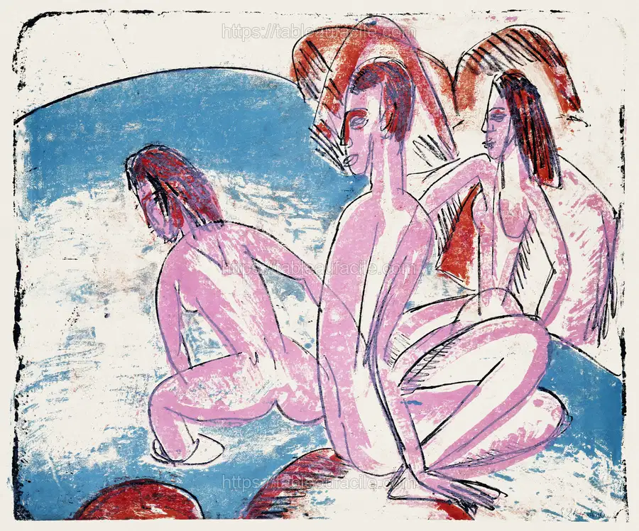 Three Bathers by Stones (1913)Ernst Ludwig Kirchner apercu