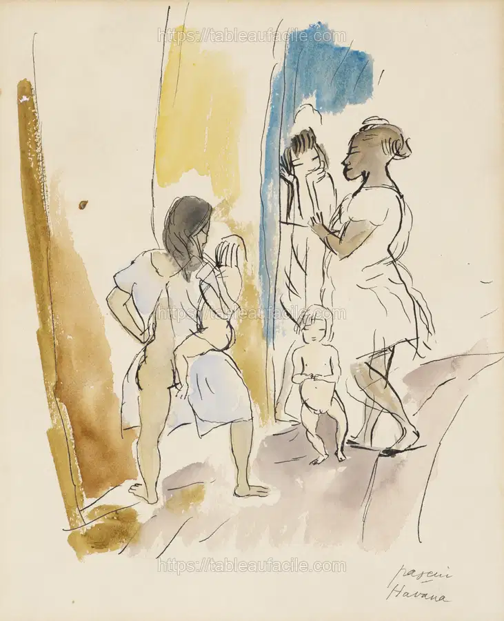 Three Women and Two Children, Havana by Jules Pascin apercu