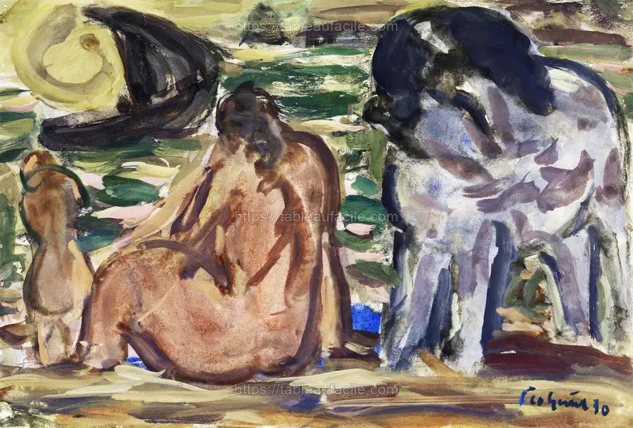 Twee naakte figuren en een paard aan de zee (1930) by Leo Gestel apercu