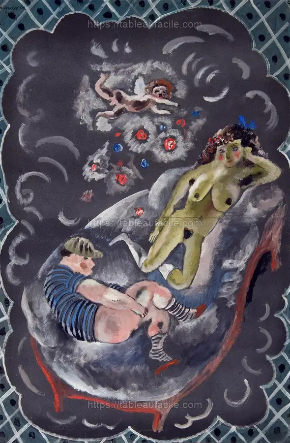 Two Figures and Cupid by Jules Pascin apercu