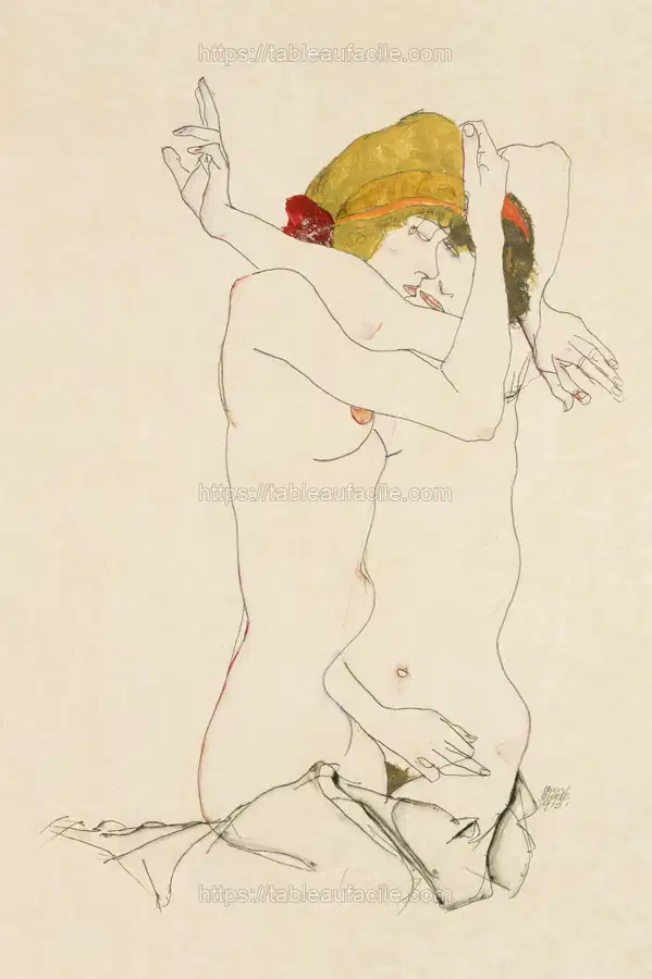 Two Women Embracing (1913) by Egon Schiele apercu