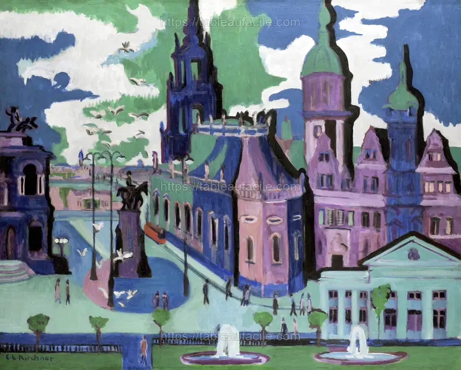 View of Dresden Schlossplatz (1926) Ernst Ludwig Kirchner apercu