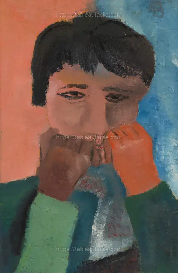 Vrouw steunend op twee vuisten (1944) by Hendrik Nicolaas Werkman apercu