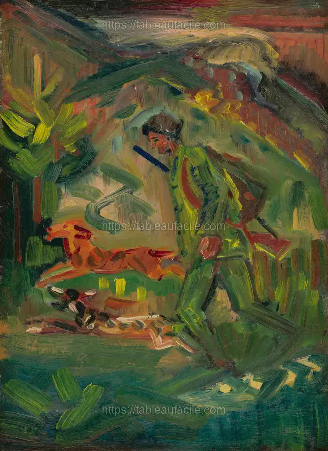 Walking hunter with dogs by Arnold Peter Weisz Kubínčan apercu