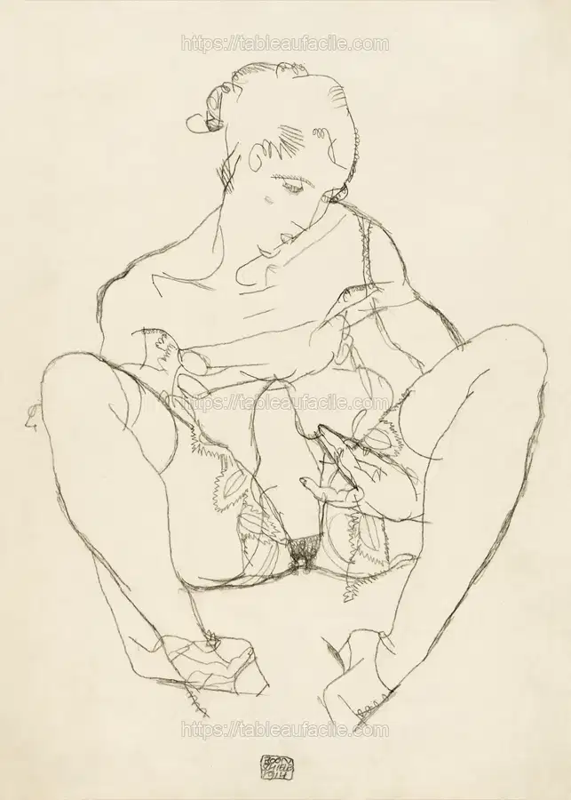 Woman spreading legs. Seated Woman in Chemise (1914) by Egon Schiele apercu