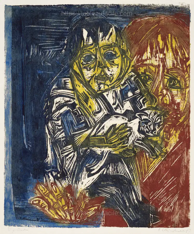 Woman with a Child and a Cat (1919) Ernst Ludwig Kirchner apercu