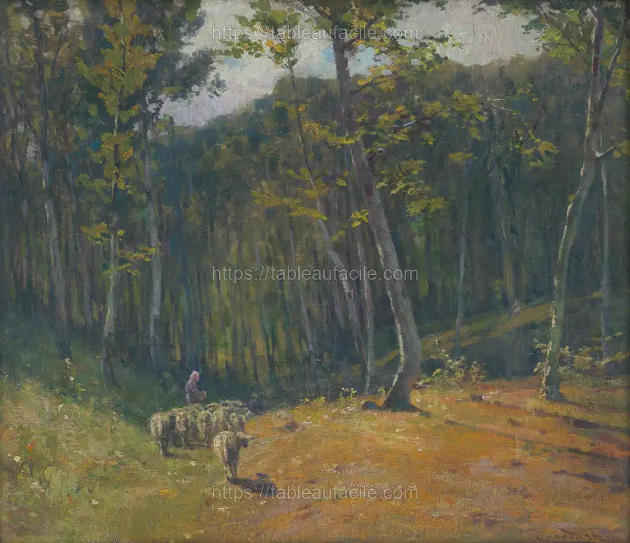 Forest with sheep by Lajos Csordák apercu