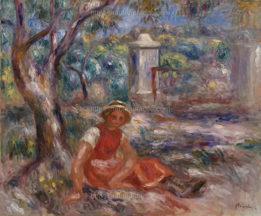 Girl at the Foot of a Tree (Fillette au pied d_un arbre) by Pierre Auguste Renoir apercu