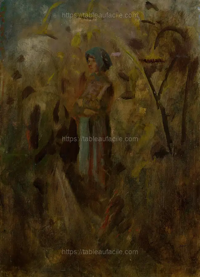 Girl on a field by László Mednyánszky apercu