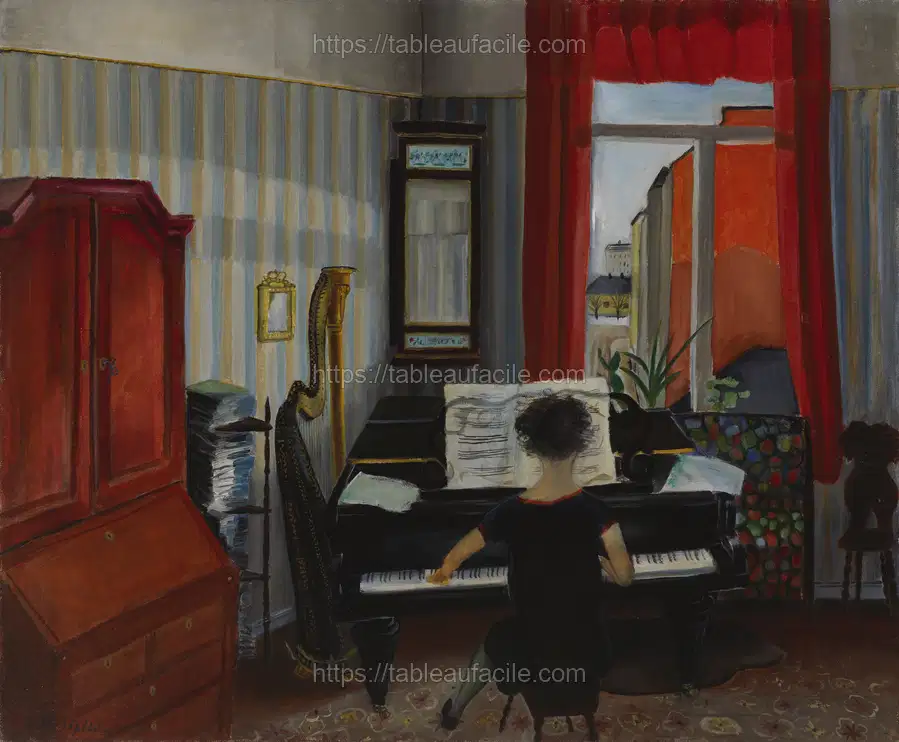 Interior, woman playing the piano, 1931, by Sulho Sipliä apercu