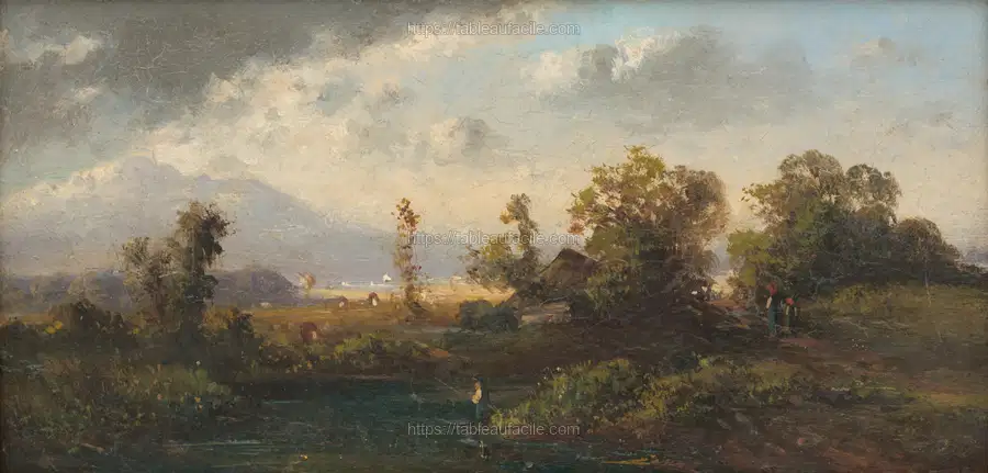 Landscape with a fisherman by László Mednyánszky apercu