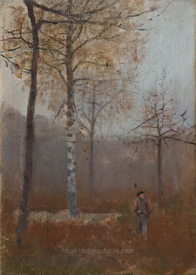 Lonely man in birch grove by László Mednyánszky apercu