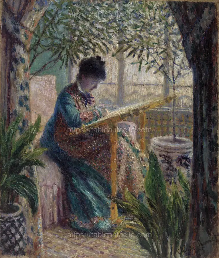 Madame Monet Embroidering (Camille au métier) by Claude Monet apercu