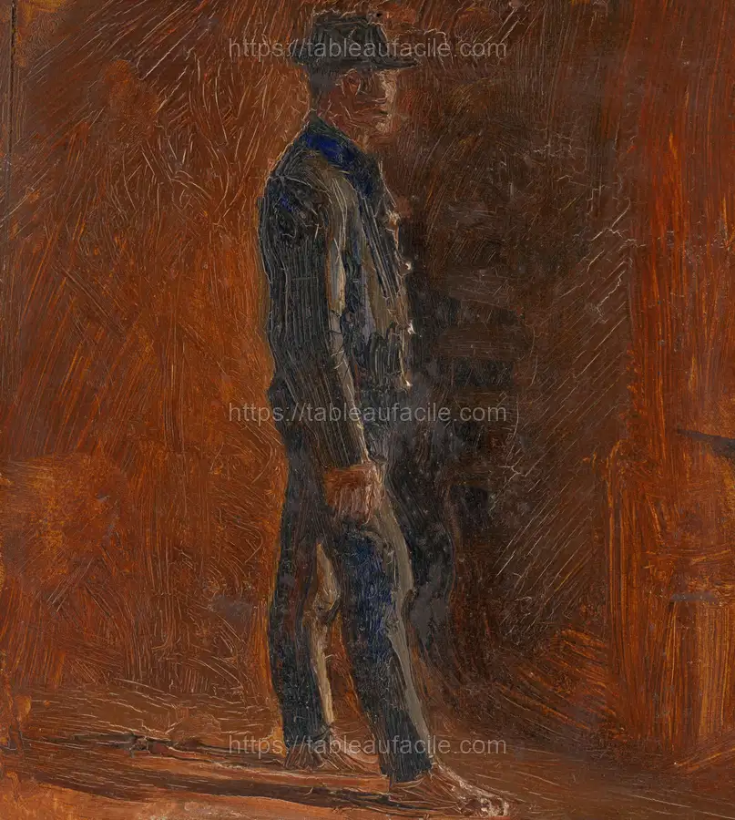 Man standing barefoot with a hat by László Mednyánszky apercu