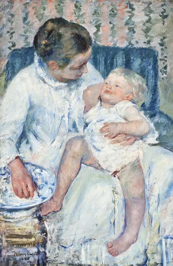Mother About to Wash Her Sleepy Child (1880) by Mary Cassatt apercu