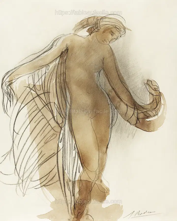 Naked woman dancing, vintage nude illustration. Figure Facing Forward by Auguste Rodin apercu