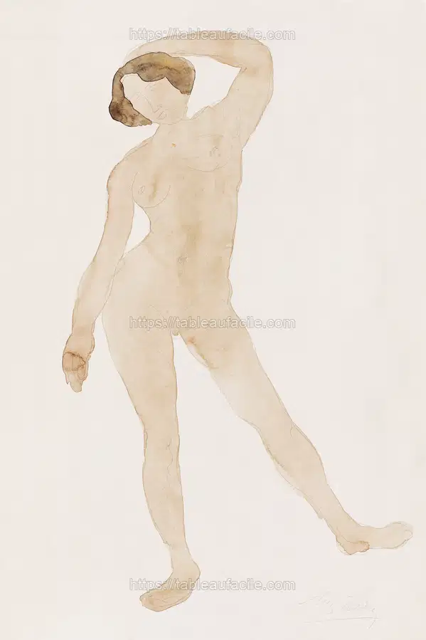 Naked woman posing sensually, vintage erotic art. Auguste Rodin apercu