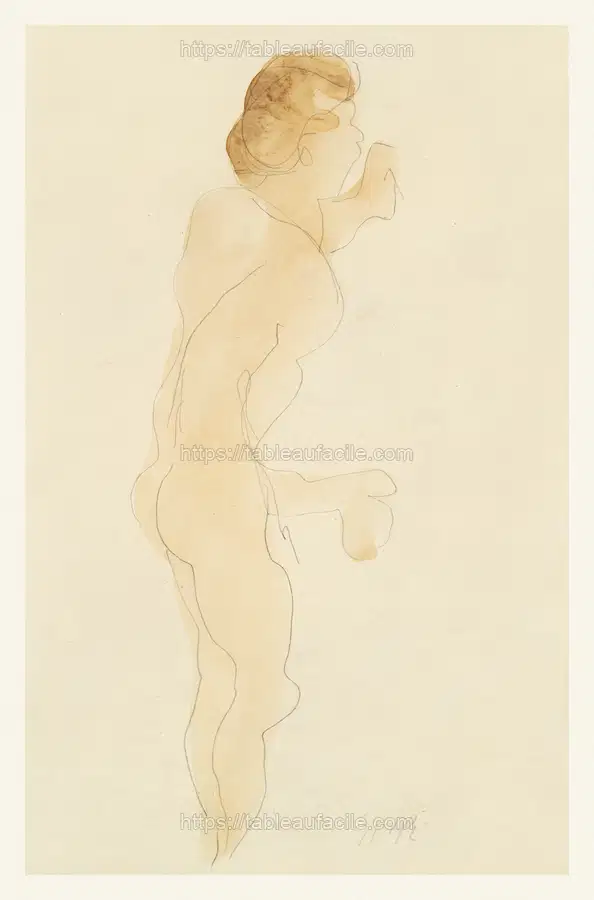 Naked woman posing, vintage nude illustration. Nude Standing, Side and Back by Auguste Rodin apercu
