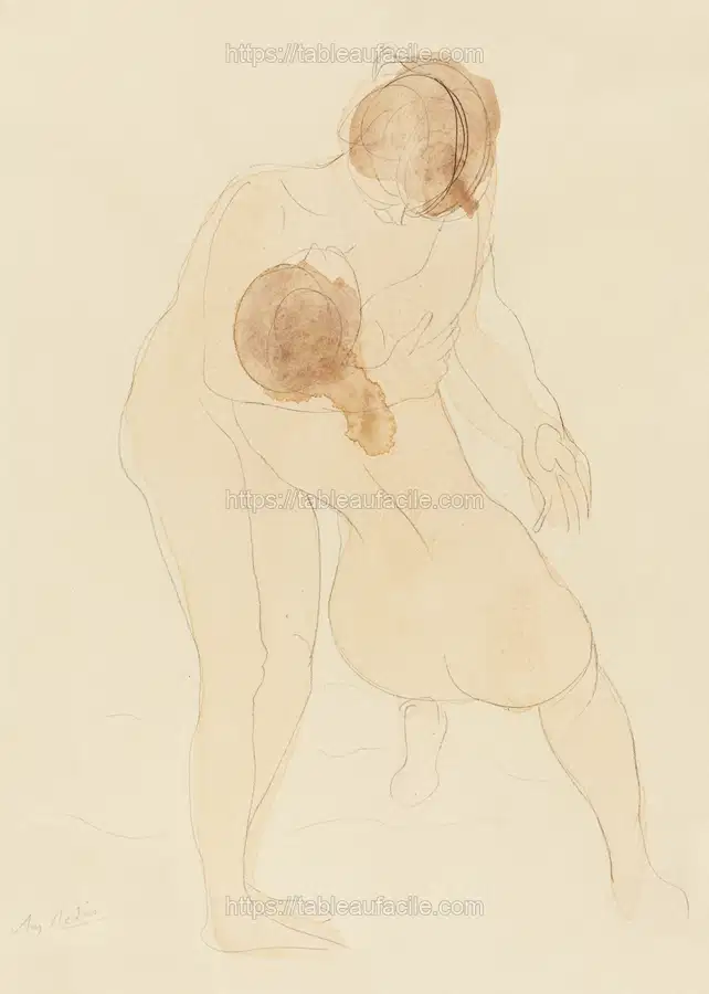 Naked women hugging, vintage nude illustration. Two figures (1905) by Auguste Rodin apercu