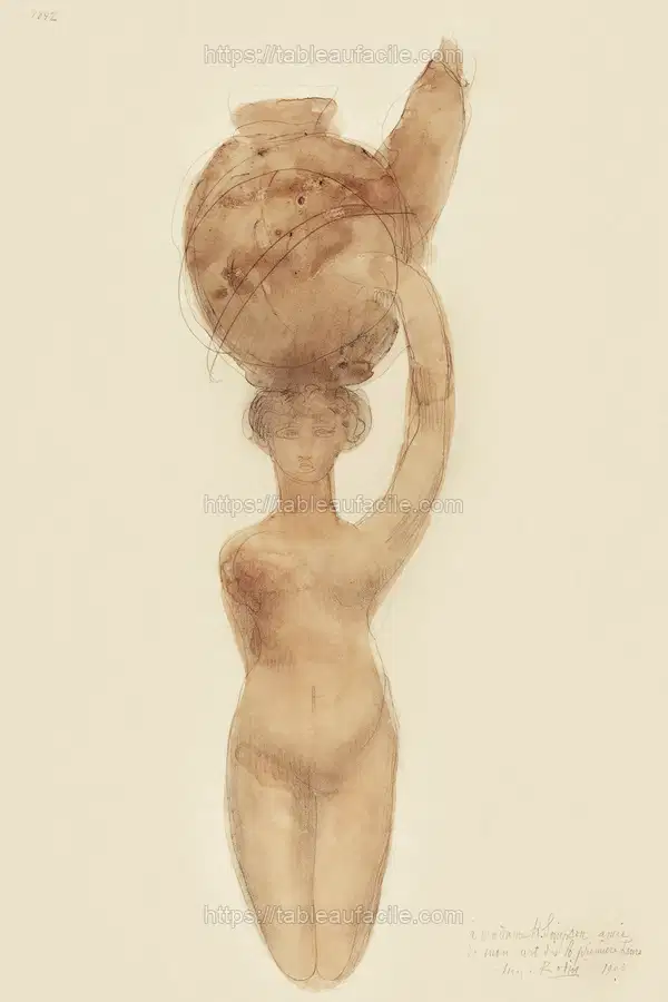 Nude Woman Carrying Vase on Head (1909) by Auguste Rodin apercu