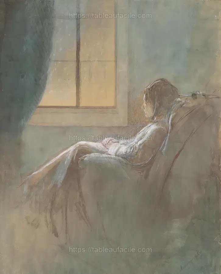 Old woman sitting by László Mednyánszky apercu