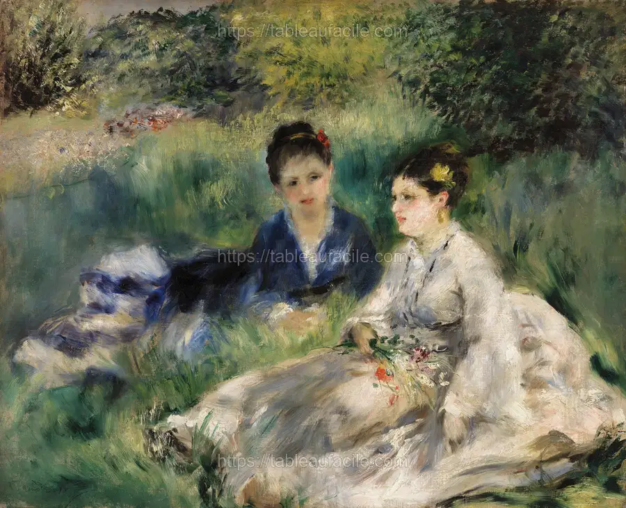 On the Grass (Jeunes femmes assises dans l_herbe) (1873) by Pierre-Auguste Renoir apercu