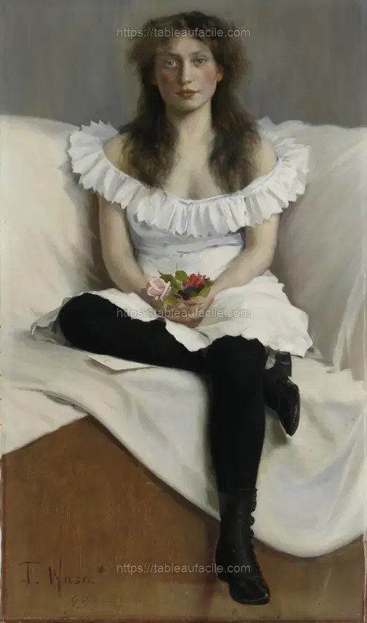 Portrait of a young woman in white, 1893, by Thorsten Wasastjerna apercu