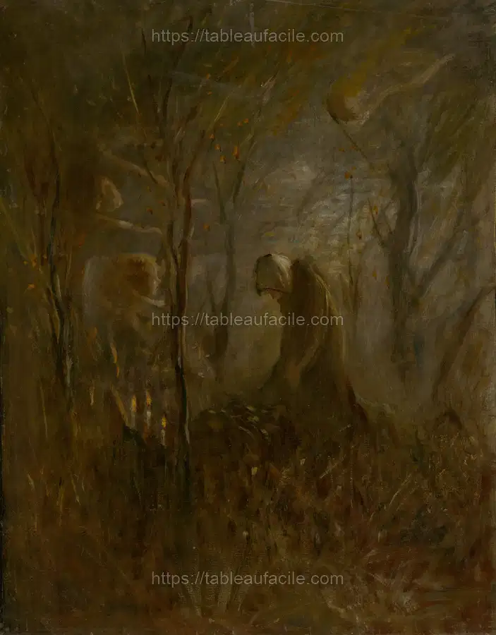 Praying over the grave by László Mednyánszky apercu