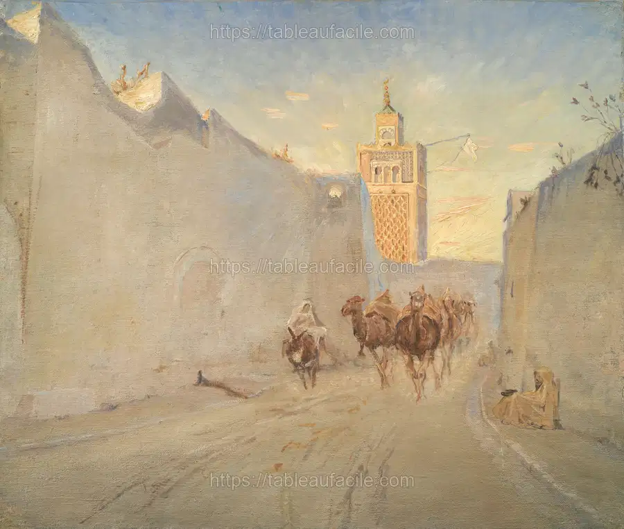 Street with camels in Tunis by Theodor Philipsen apercu
