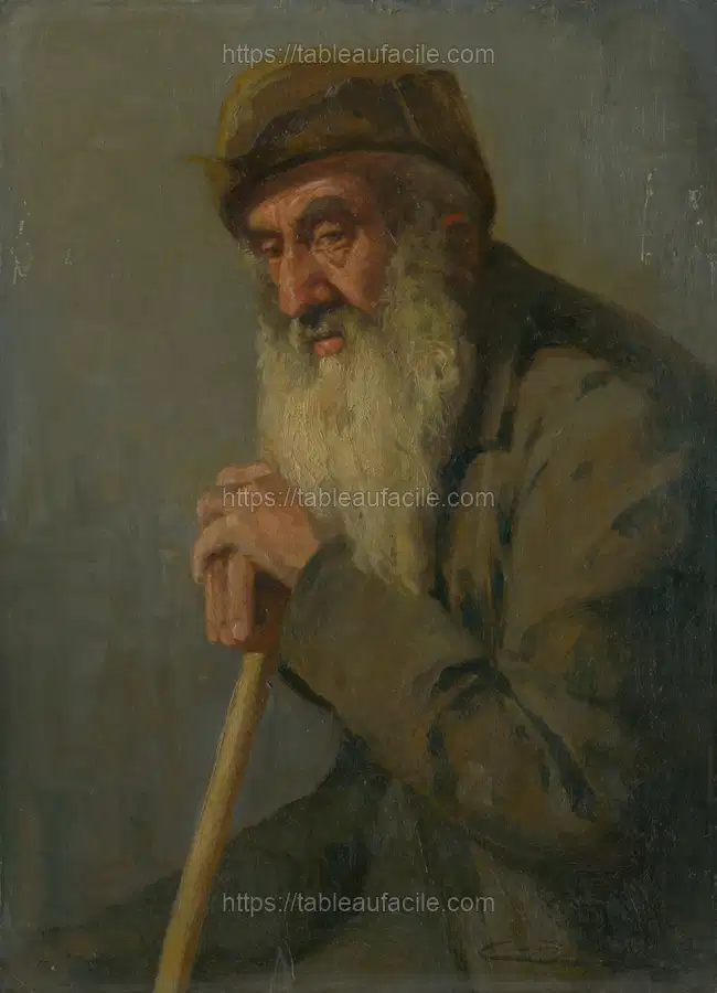 Study of a seated old man by Lajos Csordák apercu