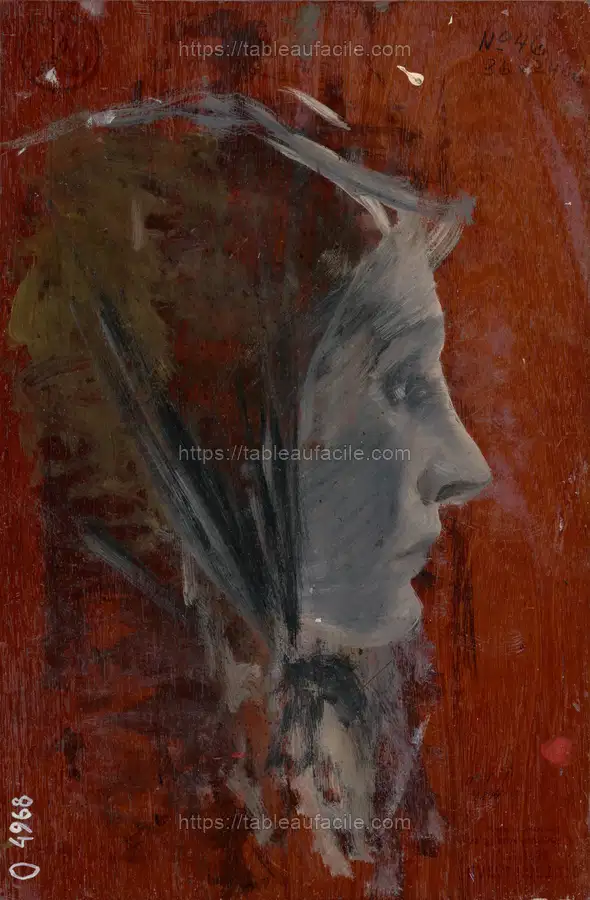 Study of female head from profile by László Mednyánszky apercu