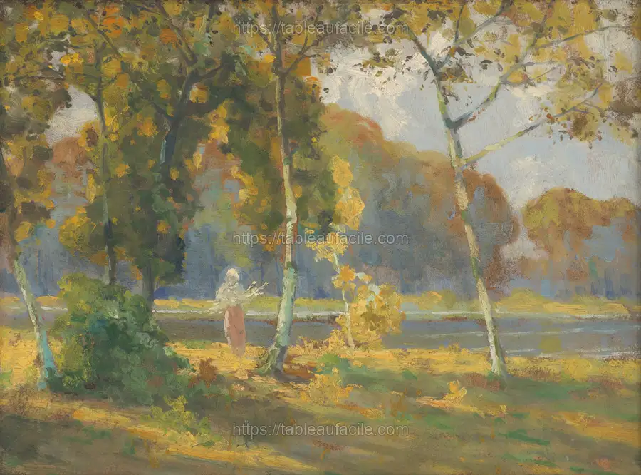 Summer landscape with birch trees by Lajos Csordák apercu