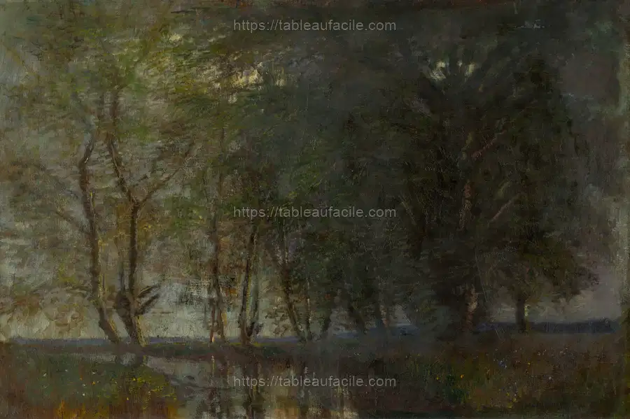 Trees by the libra by László Mednyánszky apercu