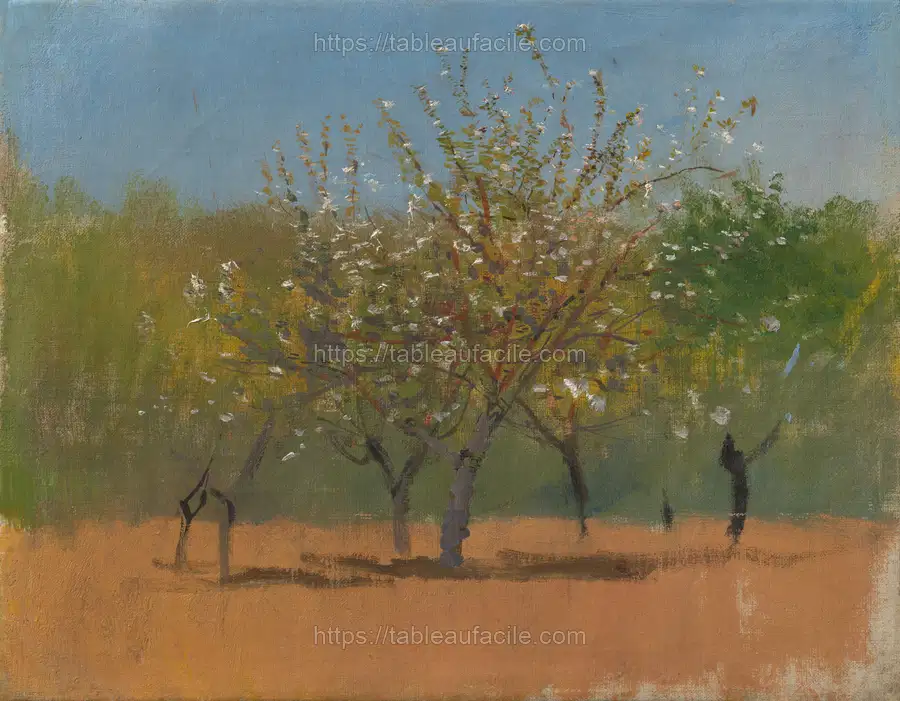 Trees in bloom by László Mednyánszky apercu