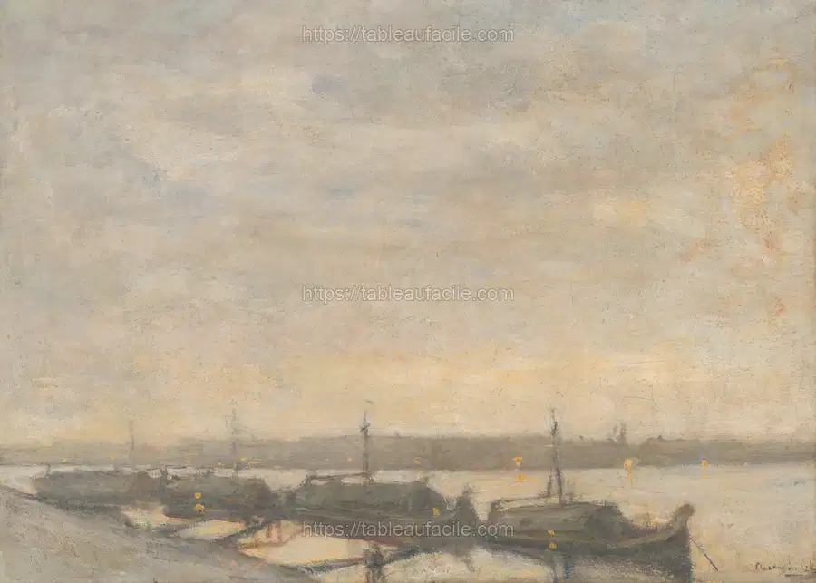 Tugboats on the danube by László Mednyánszky apercu