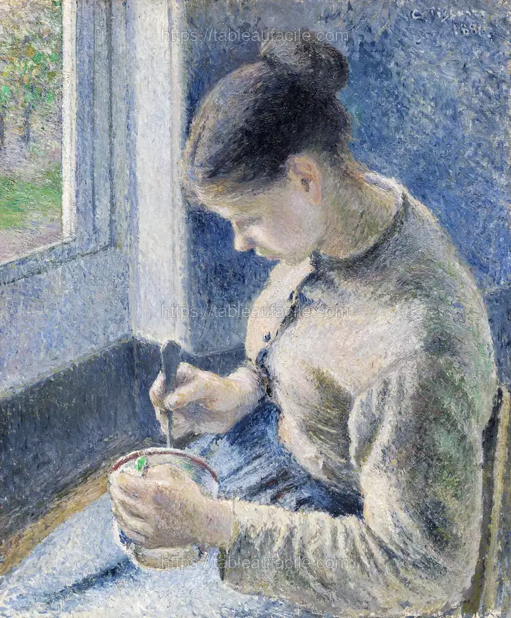 Young Peasant Having Her Coffee (1881) by Camille Pissarro apercu