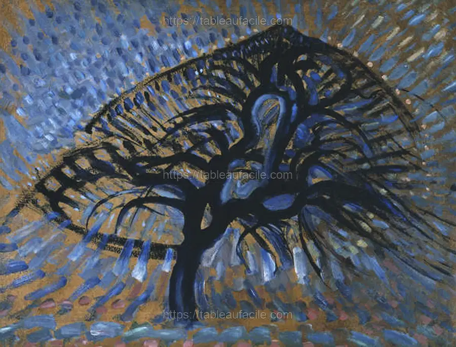 Apple Tree, Pointillist Version (1908–1909) painting in high resolution by Piet Mondrian apercu