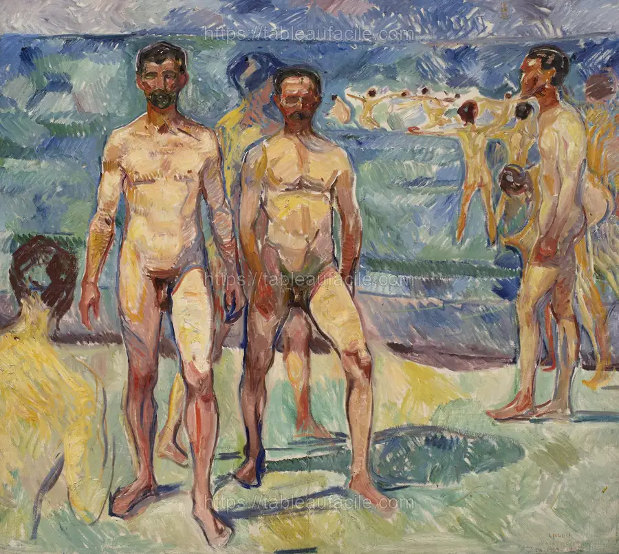Bathing men _ middle age, 1907 - 1908, by Edvard Munch apercu
