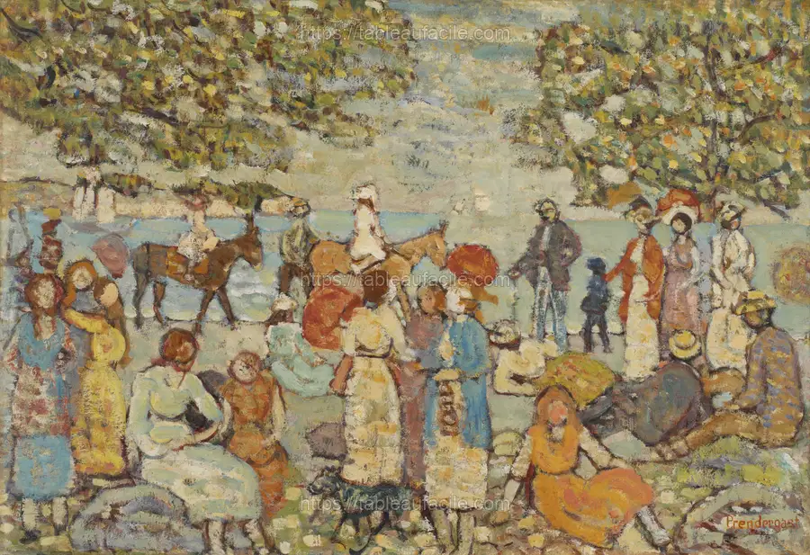 Beach Scene with Donkeys (or Mules) by Maurice Brazil Prendergast apercu