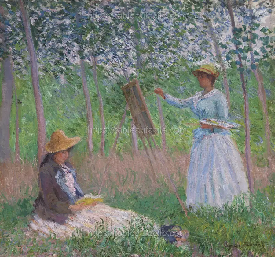 Blanche Hoschedé at Her Easel with Suzanne Hoschedé Reading by Claude Monet apercu