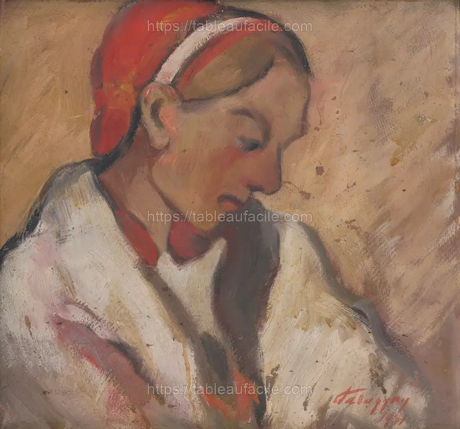 Girl in a red bonnet by Zolo Palugyay apercu