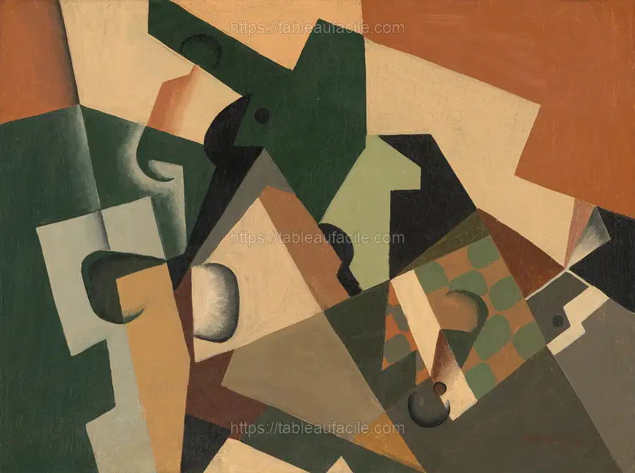 Glass and Checkerboard (ca. 1917) by Juan Gris. apercu